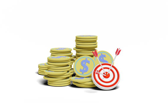 3d target with darts or arrow, pile money dollar coins png