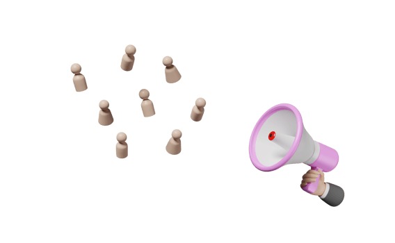 3d businessman hand hold megaphone with wooden figures png