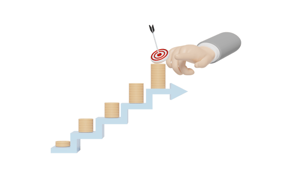 3d businessman hands pointing with red target, step graph png
