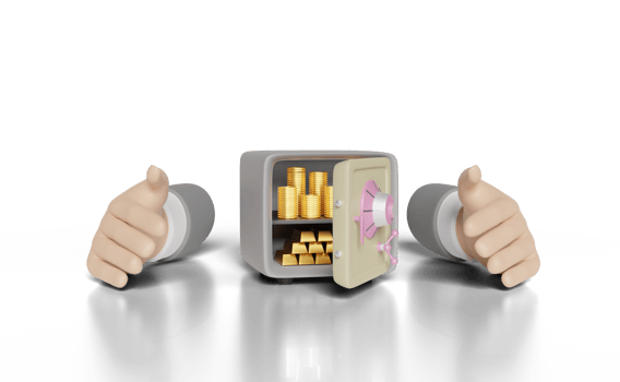 3d businessman hands protecting, open safe box png