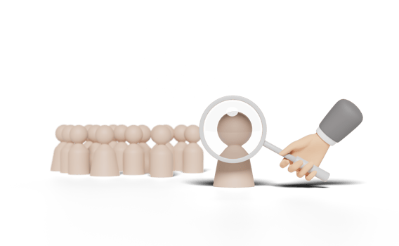 3d wooden figures with hands holding magnifying glass png