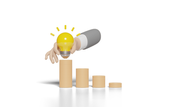 3d businessman hands holding light bulb with stacked coin png