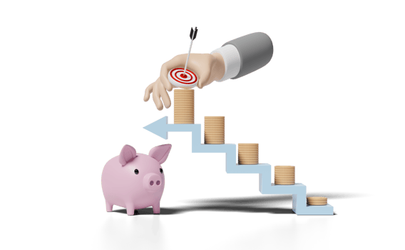 3d businessman hands holding target with coins stacks, piggy png