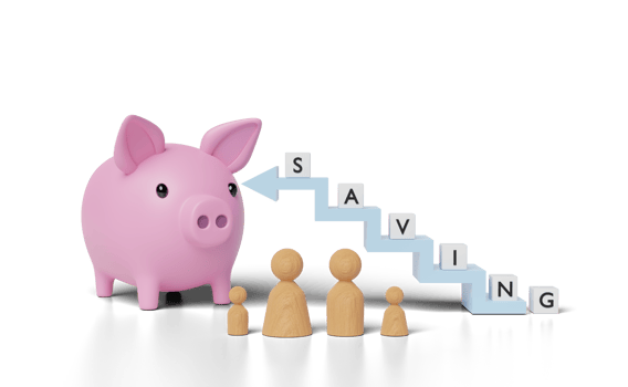 3d piggy bank with wooden figures, charts, step graph png