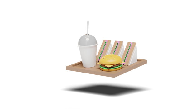 3d hamburger or burger, sandwich, glass on tray isolated png