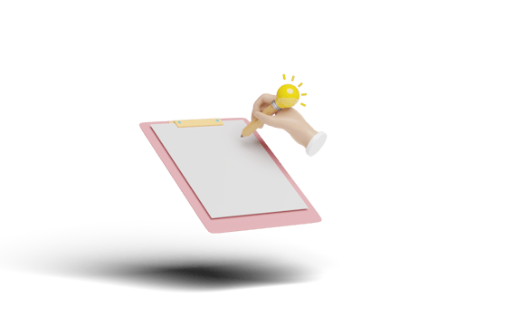 3d check list empty with hands holding light bulb pencil png
