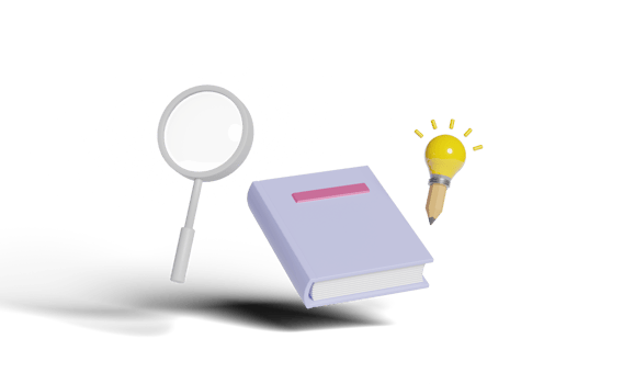 3d yellow light bulb with pencil textbook, magnifying glass png