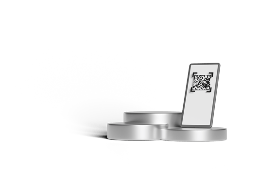 3d silver smartphone with podium empty, qr code scanning png
