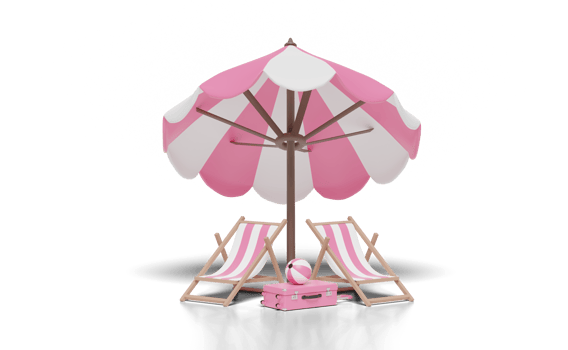 3d summer travel with suitcase, beach chair, umbrella, ball png