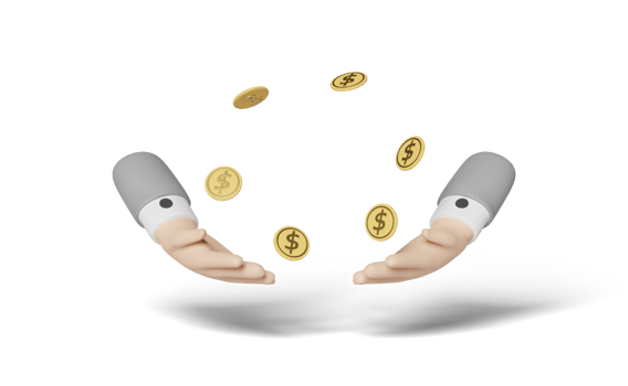 3d businessman hands with flying dollar coin isolated png