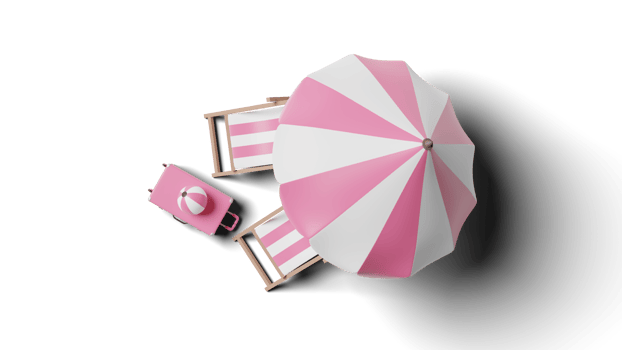 3d summer travel with suitcase, beach chair, umbrella, ball png