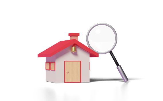3d red house with magnifying glass isolated png