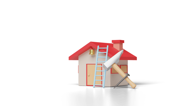 3d red house toy with hammer, nail, ladder or stairs png