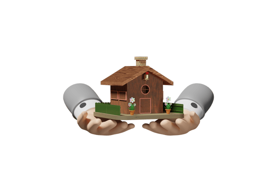 businessman hands holding 3d model wooden house png