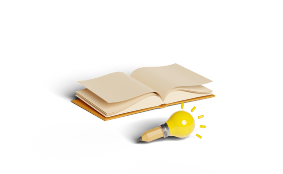 3d yellow light bulb with pencil, open book isolated png