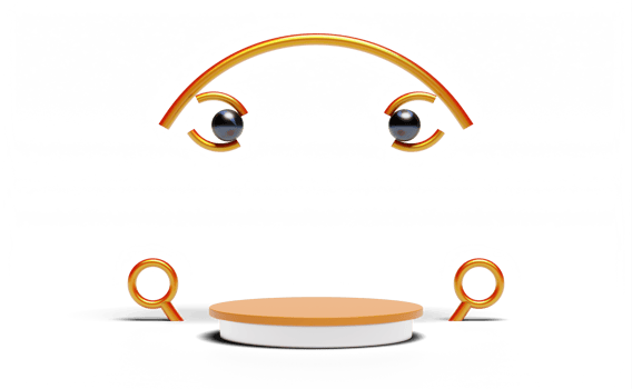 3d Orange podium empty with face geometric shapes isolated png