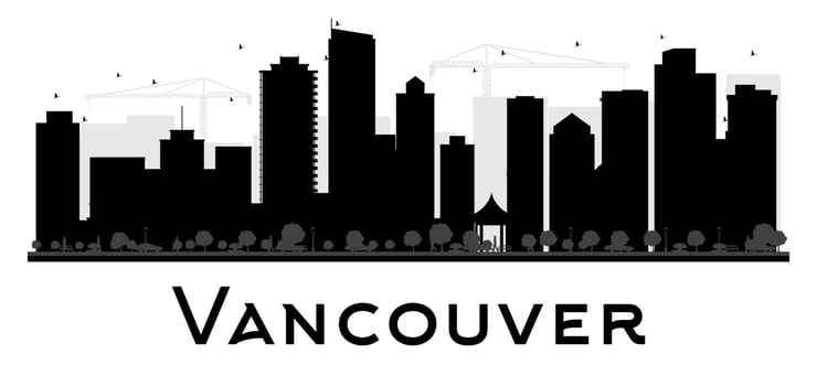 Vancouver City skyline black and white silhouette. vector