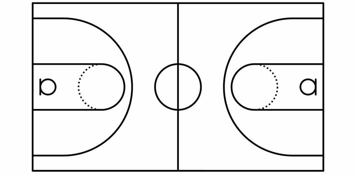 thin line basketball court vector isolated on white background