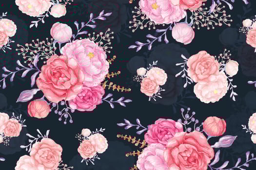 Rose seamless pattern with watercolor pastel color background.Designed for fabric luxurious and wallpaper, vintage style.Hand drawn floral pattern.Rose garden.Pink flower bouquet. vector