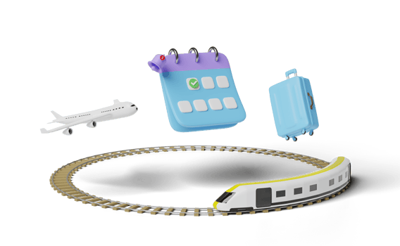 calendar with suitcase, sky train transport toy 3d, plane, checkmark icon, marked date, notification bell isolated. schedule appointment, summer travel train, itinerary, 3d render illustration png