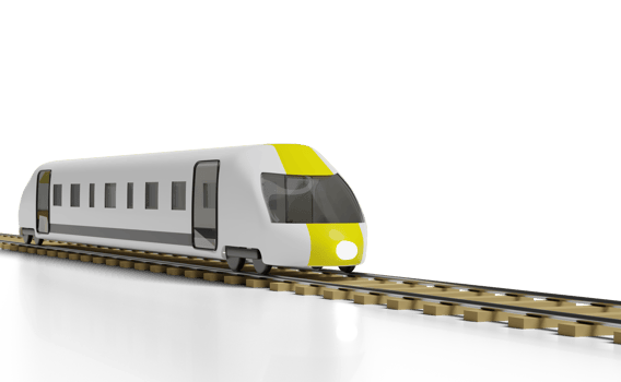 3d bullet train cartoon with railroad tracks, sky train transport toy, summer travel service, planning traveler tourism train isolated. 3d render illustration png