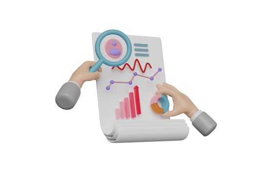 3d clipboard checklist with hand hold magnifying, personal data, charts, graph analysis business financial data isolated. business strategy, 3d render illustration png