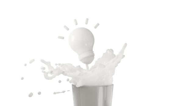 3d milk or yogurt ripple splash in the glass with light bulb isolated . idea tip concept, 3d render illustration png