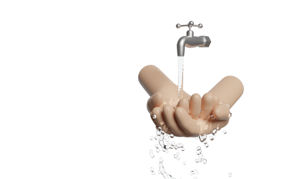 3d washing two hands under the water tap isolated. hands holding clean water drop, save water, world water day, wash hands clean concept, 3d render illustration png