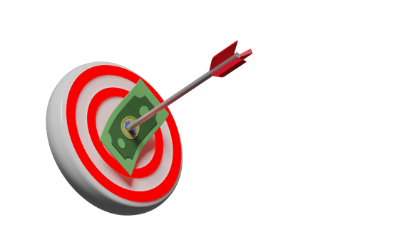 3d white red target with darts or arrow, dollar banknote money isolated. business goal concept, 3d render illustration png