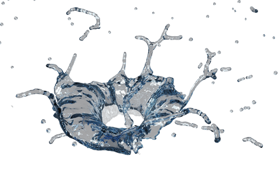 3d clear blue water scattered around, water splash transparent, isolated. 3d render illustration png