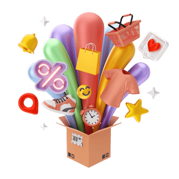 E-Commerce Shopping And Marketing 3D illustrations. 3D rendering png
