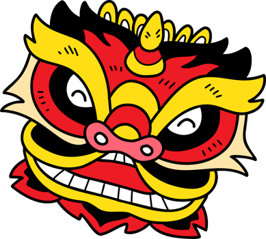 hand drawn Chinese Lion Dance illustration on transparent background png