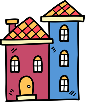 hand drawn cute three storey house illustration on transparent background png