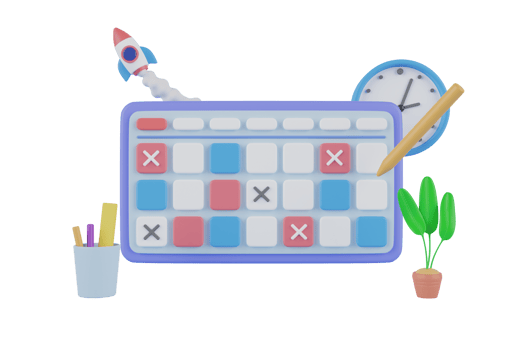 3D Time management, checklist and successful work concept.Getting things done, completed tasks or business accomplishment, finished checklist, achievement or project progression concept. 3d rendering png