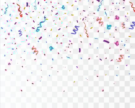 Colorful bright confetti isolated on transparent background. Festive vector illustration