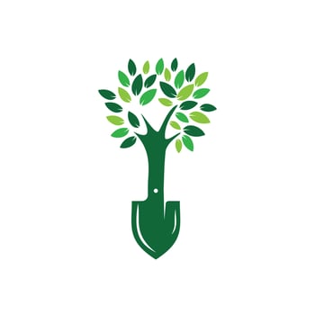 Shovel tree vector logo design. Green garden environment logo design template.