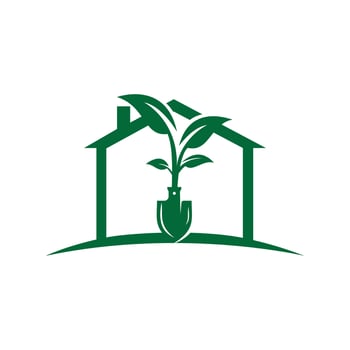 Shovel tree vector logo design. Green garden environment logo design template.