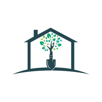 Shovel tree vector logo design. Green garden environment logo design template.