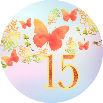Number, 15, 15 th birthday, advent calendar. Butterflies, flowers, mushroom, botanical template. Wedding, birthday design. png