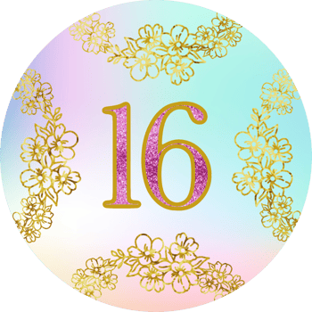 Number, 16, 16 th birthday, advent calendar. Christmas, birthday, wedding template. Flower, ornaments, gold colours. png