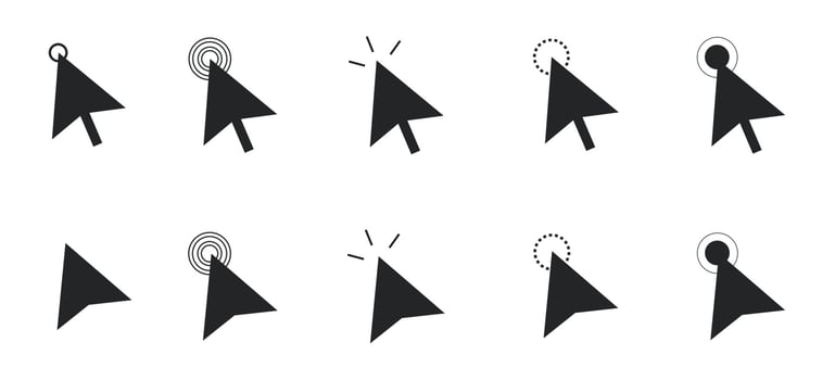 Computer click cursor icon set. Vector illustration. Easy editable stroke. EPS 10.