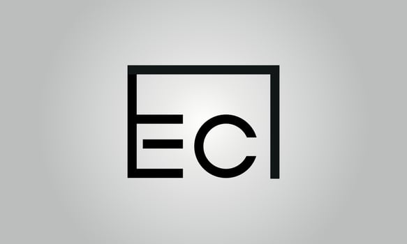 Letter EC logo design. EC logo with square shape in black colors vector free vector template.