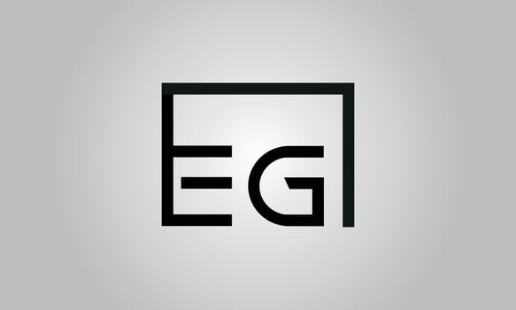 Letter EG logo design. EG logo with square shape in black colors vector free vector template.