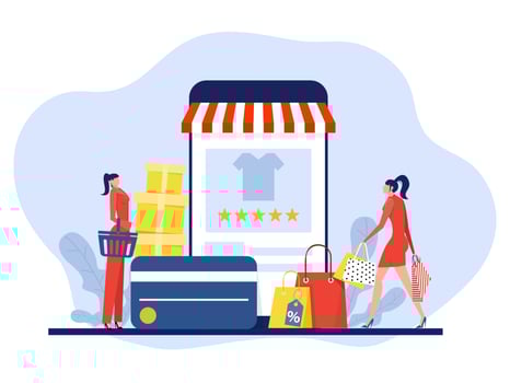 Business Shop online sale,mobile app shopping and people buy gifts online payment, flat trend illustration for magazines, website and application banner vector