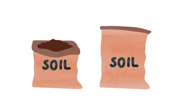 Sack of soil watercolor drawing vector illustration isolated on white background. Opened sack of soil clipart. Soil clipart cartoon style. Hand drawn soil bag