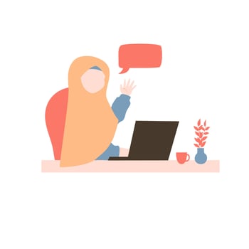 Muslim woman work on laptop vector