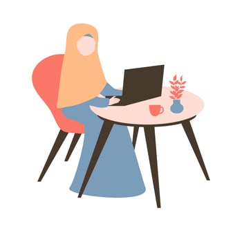 Muslim woman work on laptop vector