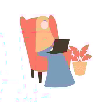 Muslim woman work on laptop vector