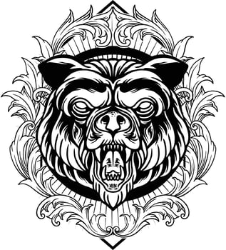 Angry Bear Frame Ornate Silhouette vector