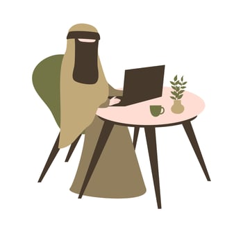 Muslimah study and work on laptop vector